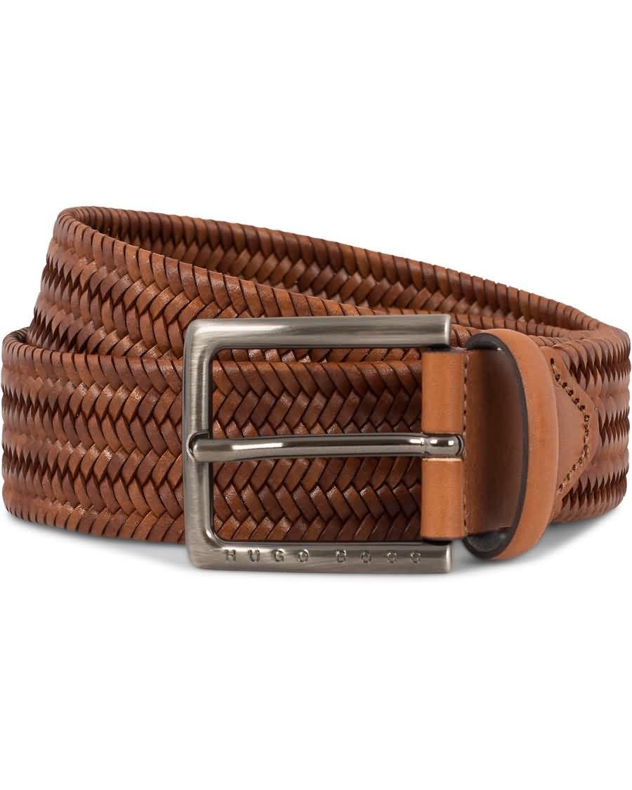 boss semyo braided leather 3,5cm belt cognac vva87